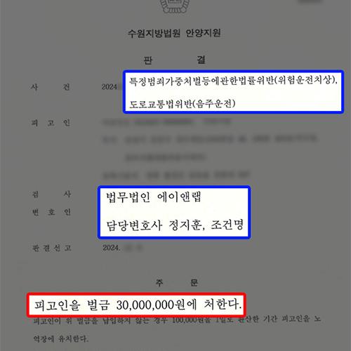 [형사] 위험운전치상 + 음주2진 의뢰인 변호하여 집행유예기간 중임에도 이례적인 벌금형 이끌어내